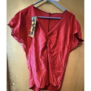 NWT Damsel in this Dress Red Stretch Blouse L V Neck Renaissance Faire Cottageco